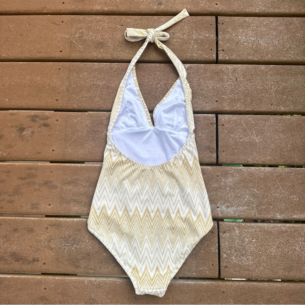 Shoshanna Gold Geometric Halter One Piece Swimsuit size 2 NWOT see below A9 - Picture 3 of 6